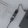 Hub USB-A SAVIO com RJ-45 Gigabit Ethernet AK-57 — 3× USB-A + RJ-45, USB 3.2 Gen 1 Micro‑B host, 5 Gbit/s, 4 portas, cinzento