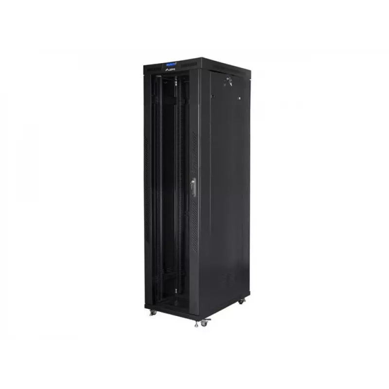 Lanberg FF01-8047-12BL armário rack de chão de 19 polegadas 47U, 800x1000 mm, porta de vidro, LCD, IP20, para montagem, preto