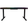 Secretária gaming de altura ajustável com dois motores, função sentado/em pé, carregador sem fios, iluminação RGB, painel de controlo e portas USB, tampo em vidro temperado, preto