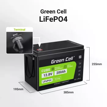 Bateria LiFePO4 Greencell - 200Ah - 12,8V - 2560Wh L (CAV04S)