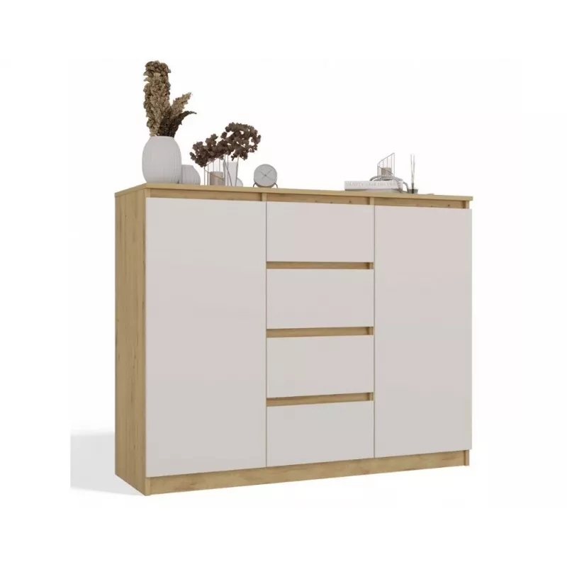Cómoda com 2 portas e 4 gavetas, carvalho artisan/cor caxemira