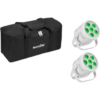 Projetor LED Par EUROLITE Silent Par 6 QCL Floor 2x com bolsa macia — projetor LED Par QCL compacto de chão, 2 unidades, bolsa de transporte