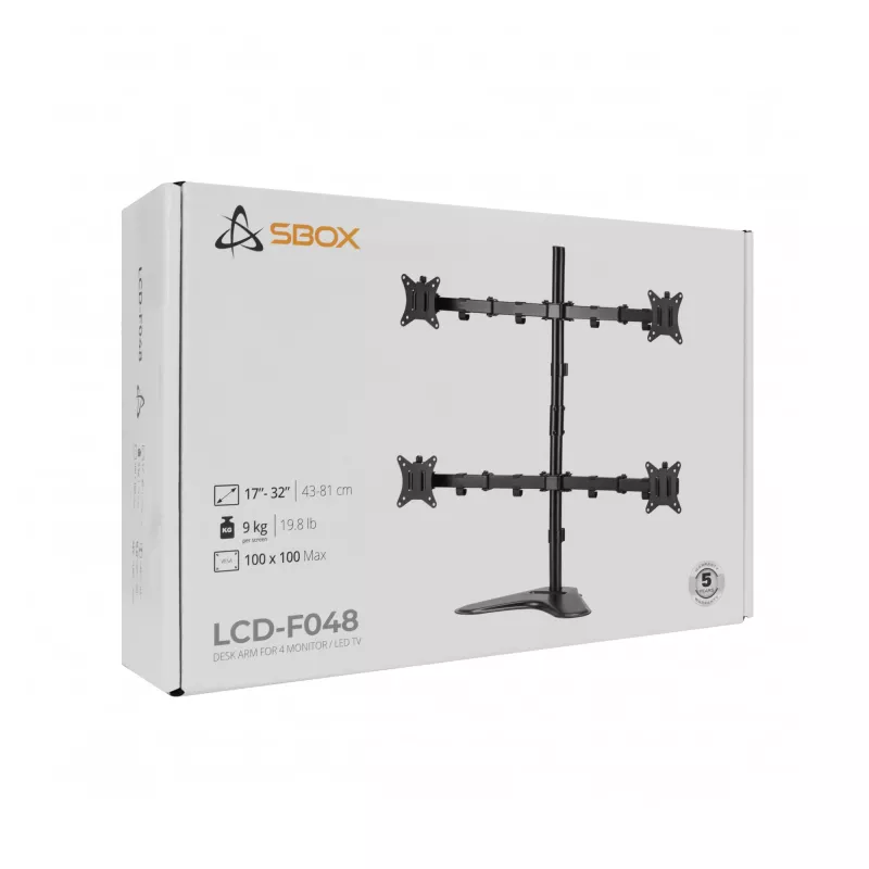 Suporte LCD SBOX LCD-F048-2 para ecrãs de 17–32 polegadas, suporta 4×9 kg, VESA 100×100