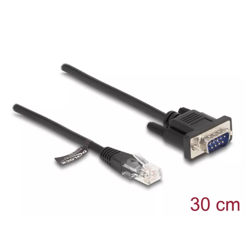 Delock cabo série RS-232, RJ45 macho para D-Sub 9 macho, 30 cm, preto