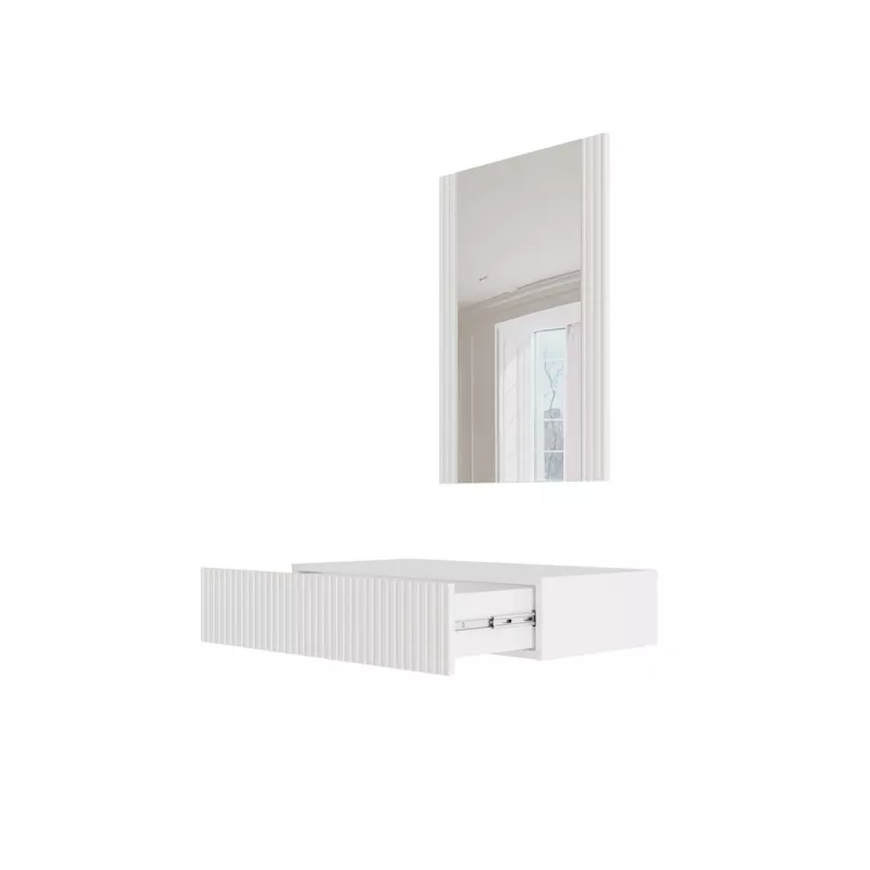 Penteadeira com espelho cama meble PAFOS 80×41,6×100 cm, branco mate, estrutura em MDF, 1 gaveta
