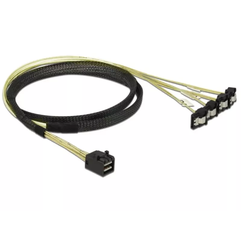 Cabo SCSI DeLOCK 85685 preto amarelo 1 m 1 x Mini SAS HD SFF-8643 4 x SATA 7 Pin