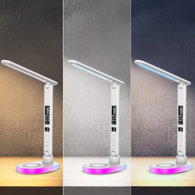 Candeeiro de mesa Hawk HW-LAMP03 branco RGB — candeeiro de secretária LED ajustável com iluminação RGB