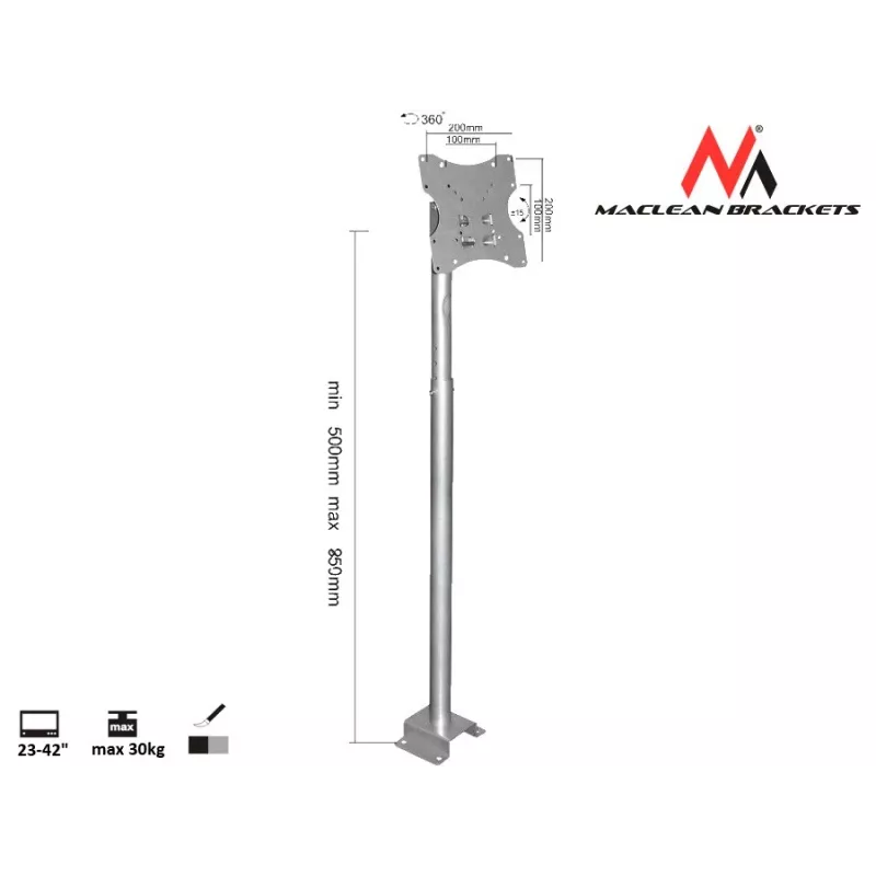 Suporte de teto ajustável Maclean MC-504A S 23-42 30kg
