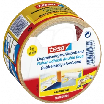 Fita adesiva de dupla face Tesa 56170, 5 m x 50 mm, aderência permanente, reforçada com tecido