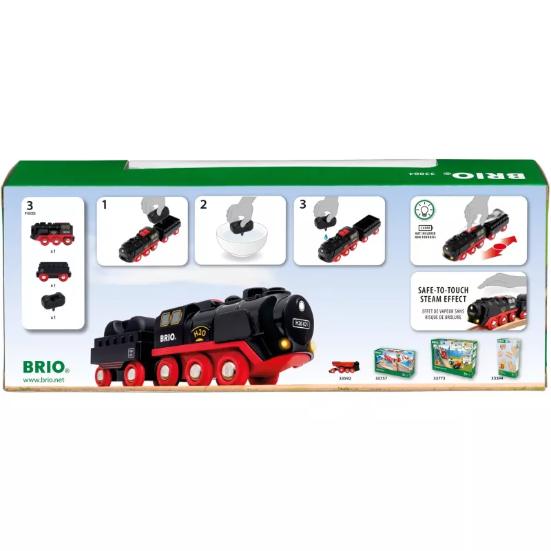 Locomotiva a vapor a bateria Brio com depósito de água, a partir dos 3 anos
