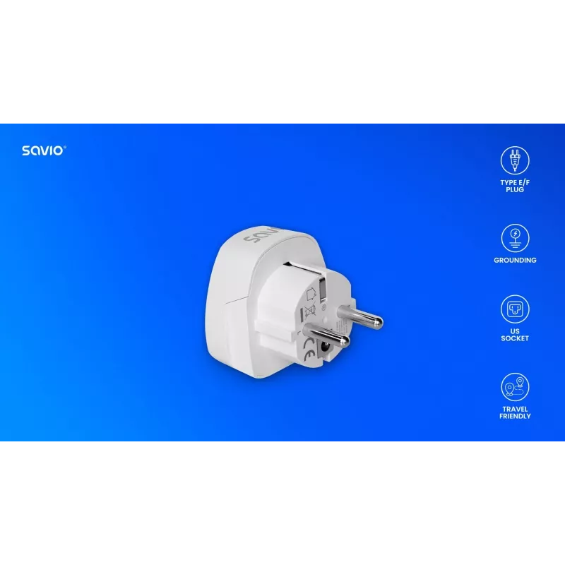 Adaptador de viagem SAVIO AP-01, tomada US – ficha EU
