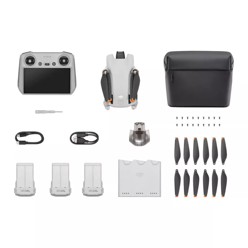 DJI Mini 3 Fly More Combo (DJI RC) drone com câmara, quadricóptero de 4 rotores, CMOS de 12 MP 1/1,3", f/1,7, 4K HDR, até 38 min de autonomia de voo, menos de 249 g, cinzento