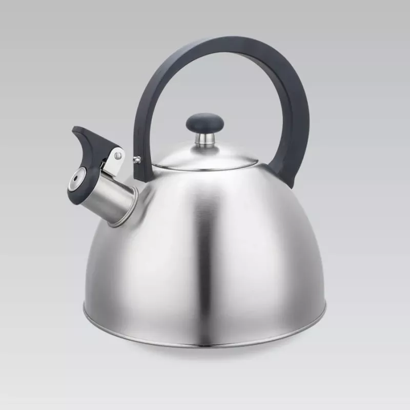 Chaleira Maestro MR1302 aço inoxidável 2,5 L, adequada para indução, apito com tampa articulada, pega preta