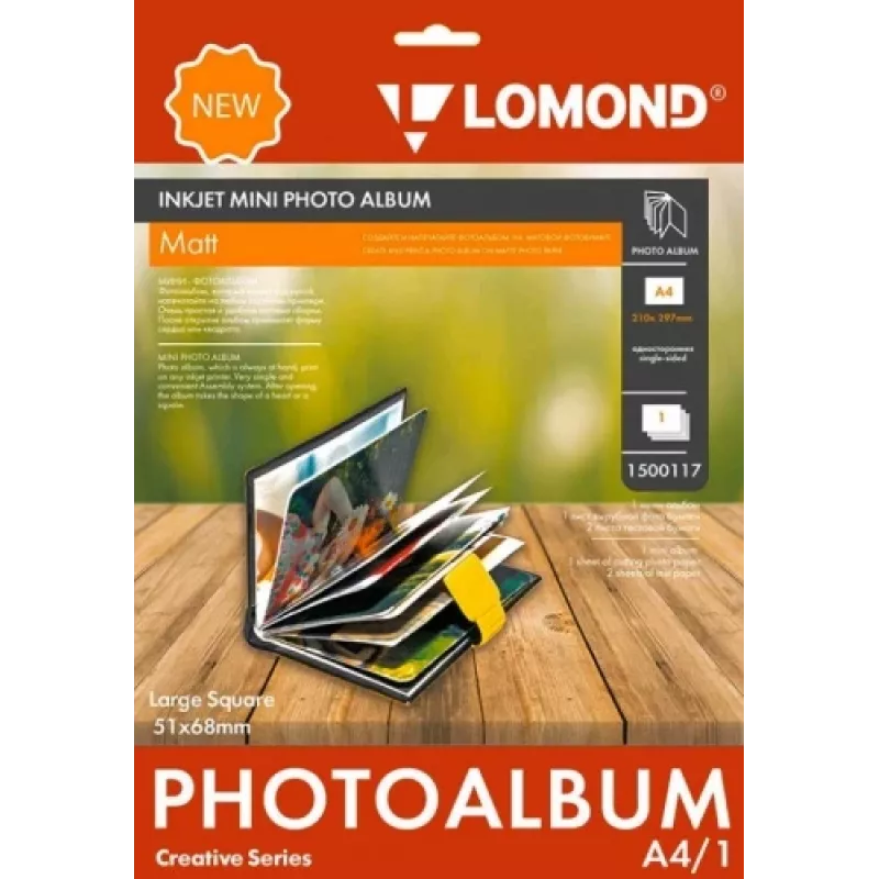 Mini álbum fotográfico Lomond quadrado grande mate, 51×68 mm — para impressões pequenas, páginas mate