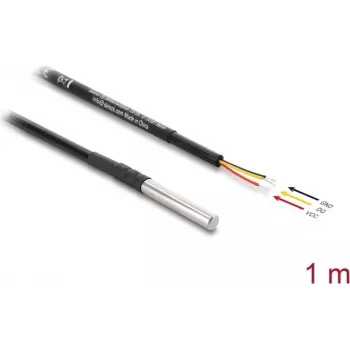 Delock cabo de sensor de temperatura DS18B20, 3 x extremidades de cabo abertas, 1 m, preto