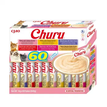 INABA Churu caixa sortida de atum – snacks para gatos – 60 x 14 g