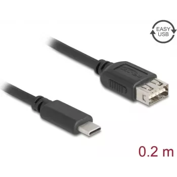 Cabo USB DELOCK 81534 — USB C para USB A, USB 2.0, 0,2 m, preto