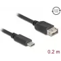 Cabo USB DELOCK 81534 — USB C para USB A, USB 2.0, 0,2 m, preto