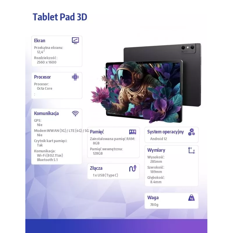 Tablet Nubia Pad 3D 12,4 polegadas Snapdragon 888 8 GB 128 GB Android