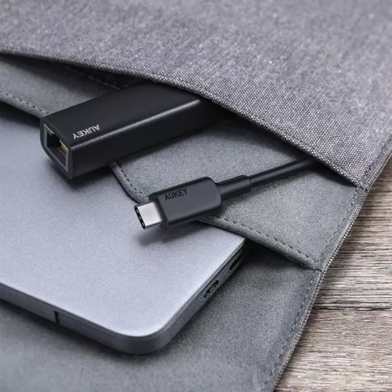 Adaptador Ethernet Aukey CB-A30 USB‑C para Gigabit RJ45 10/100/1000 Mbps, USB 3.0, alumínio, indicadores LED