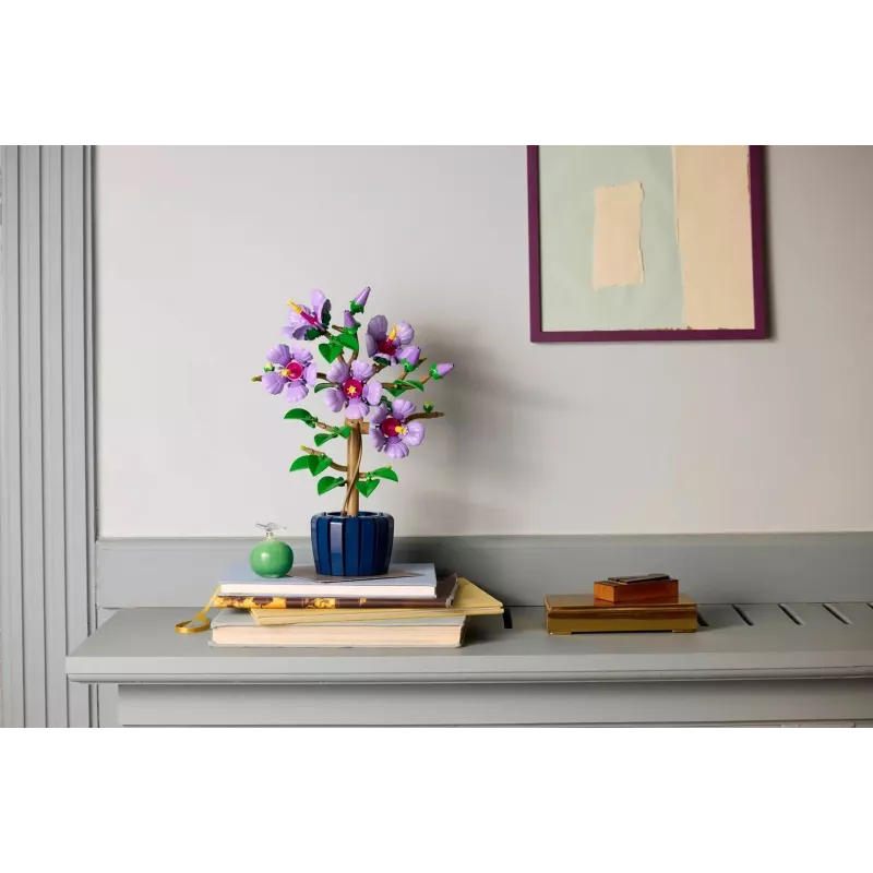 Conjunto de construção LEGO Botanical Hibiscus Flower 10372 – 660 peças, modelo de exposição, 250×360×130 mm