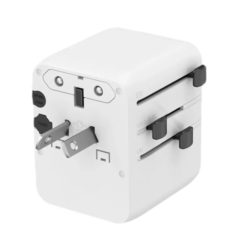 Fonte de alimentação de viagem GEMBIRD TPA-1A2C20-01-W — 20 W, USB-A (18 W) + 2× USB-C (20 W), ficha tipo E, branco
