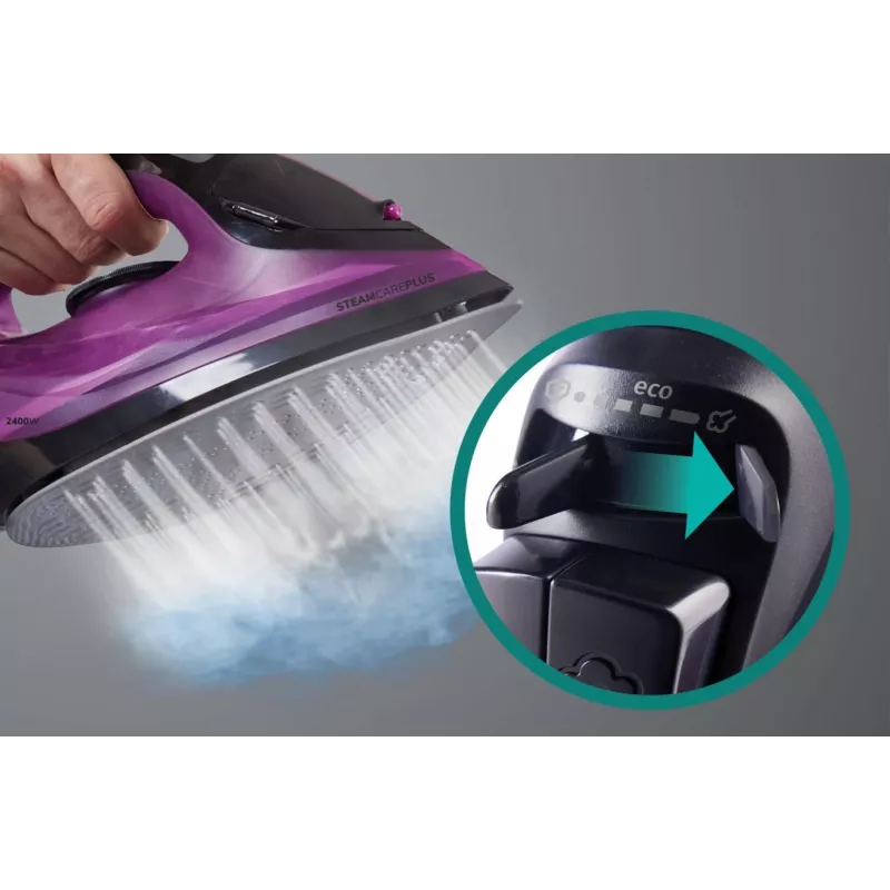 Ferro de engomar a vapor Gorenje SIK2400BKV, 2400 W, capacidade do depósito de água 450 ml, vapor contínuo 40 g/min, desligação automática, Roxo/Preto