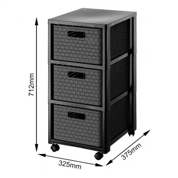 Unidade de armazenamento com gavetas Rotho Country 3 gavetas antracite polipropileno 325×375×712 mm com rodas