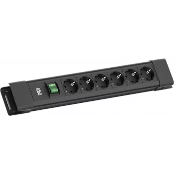 Régua de tomadas Bachmann CONNECTUS com 6× tomadas CEE7/3, 1× interruptor, cabo de 2,0 m, ficha CEE7/7, preto