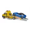 Bruder MB Sprinter transportador de carros com módulo de luz e som, laranja/azul, incl. roadster