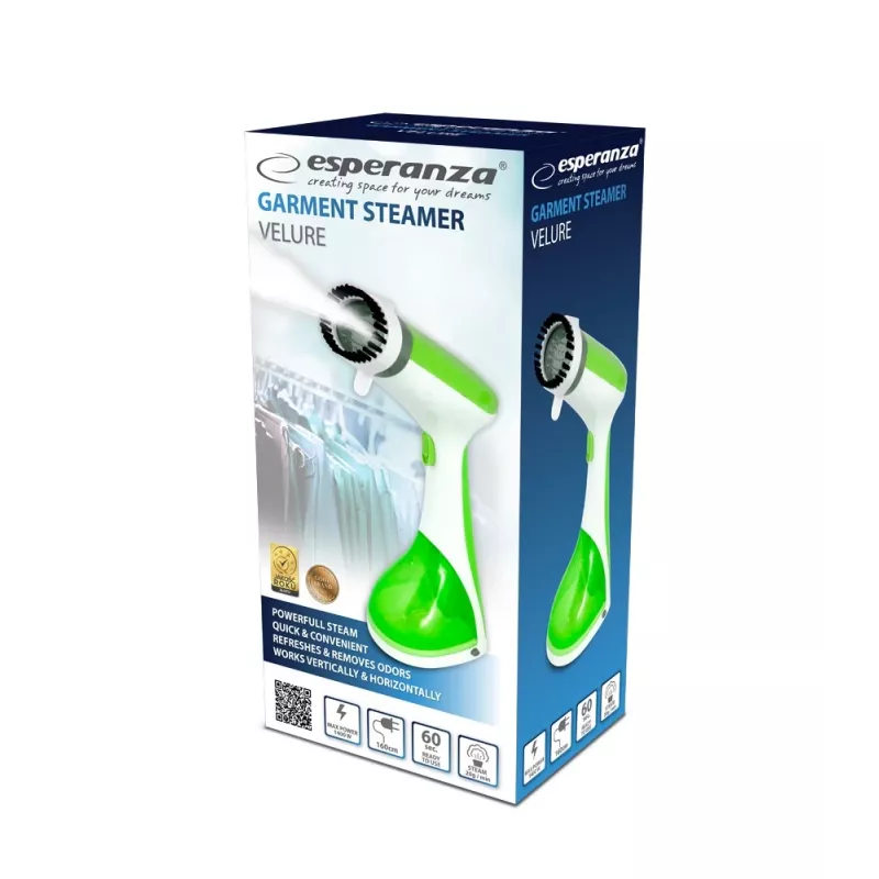 Esperanza Velure EHI008 vaporizador de roupa de mão, 1400 W, depósito de água de 0,22 L, vapor de 20 g/min, cabo de 1,6 m, verde/branco