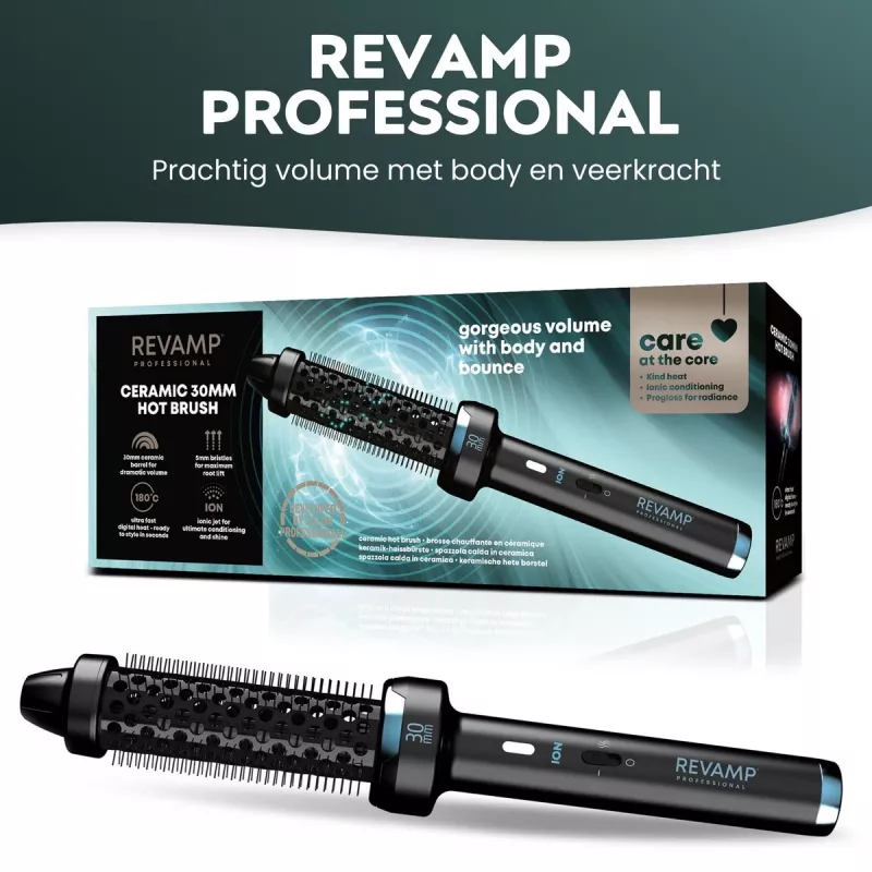 Escova térmica Revamp BR-1300A-EU Ceramic Ionic 30mm – escova de styling aquecida para o cabelo