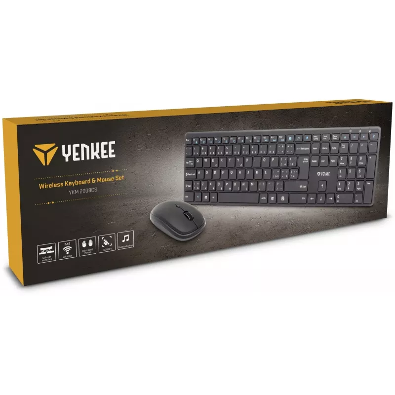 Conjunto de teclado e rato sem fios YENKEE YKB 2008CS — 2,4 GHz USB, layout compacto