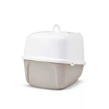 Caixa de areia para gatos com tampa Savic Nestor Jumbo, plástico, 66,5×48,5×46,5 cm, café/branco