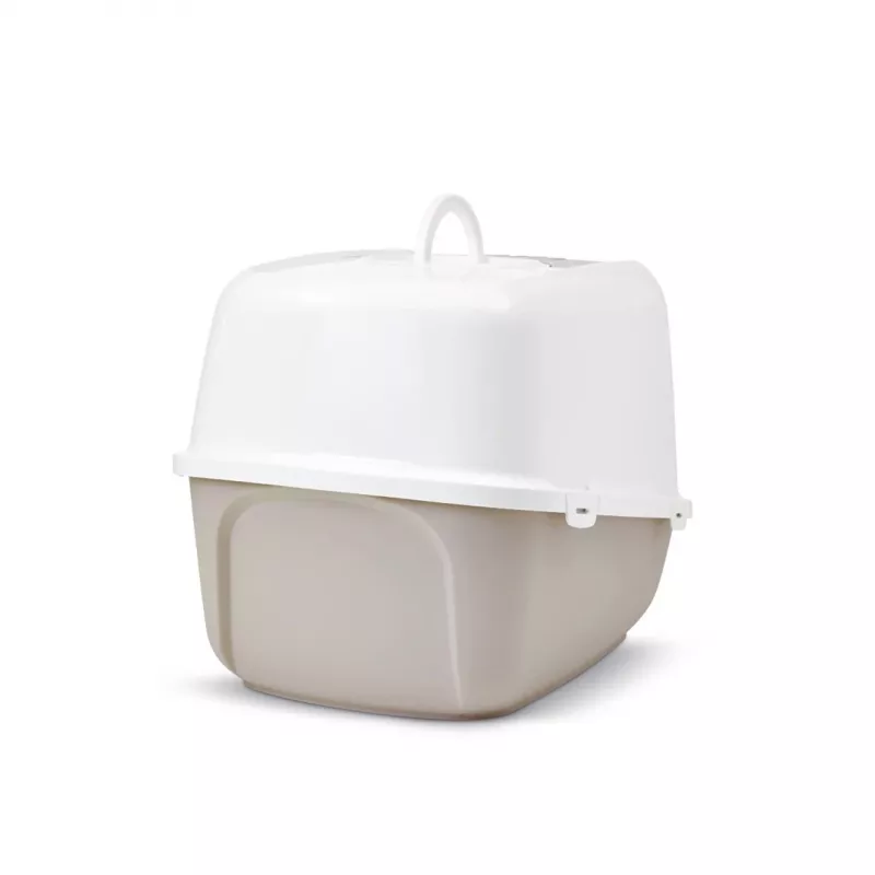 Caixa de areia para gatos com tampa Savic Nestor Jumbo, plástico, 66,5×48,5×46,5 cm, café/branco