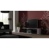 Suporte de TV cama meble SOHO 140 – 1400×430×370 mm, tampo branco, aglomerado, estrutura branca, frentes pretas brilhantes