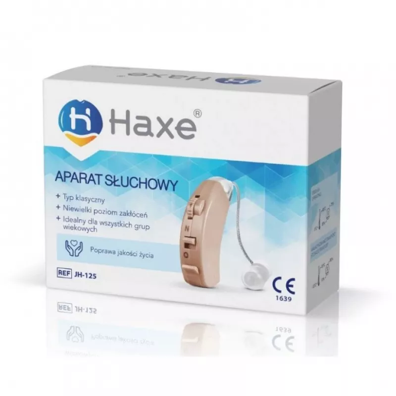 Amplificador de som intra-auricular Haxe JH-125, recarregável, bege, 4 níveis de volume, amplificação 45 dB