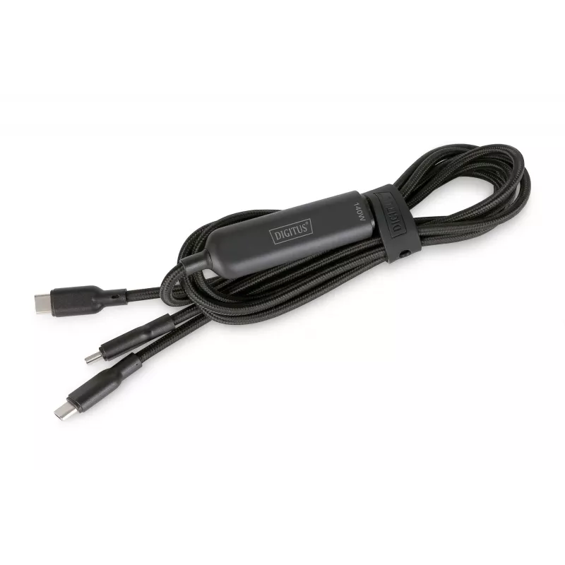 Cabo de carregamento USB-C 2em1 DIGITUS 140W, USB-C para 2×USB-C, 1,8 m, USB 2.0, preto