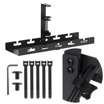 Organizador de cabos para secretária MACLEAN MC-105 B, aço, ajustável, adequado para espessuras de secretária de 0,5–50 mm, carga máx. 5 kg, preto