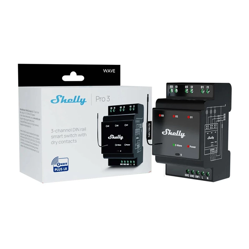 Shelly Qubino Wave Pro 3 relé Z-Wave de 3 canais para calha DIN