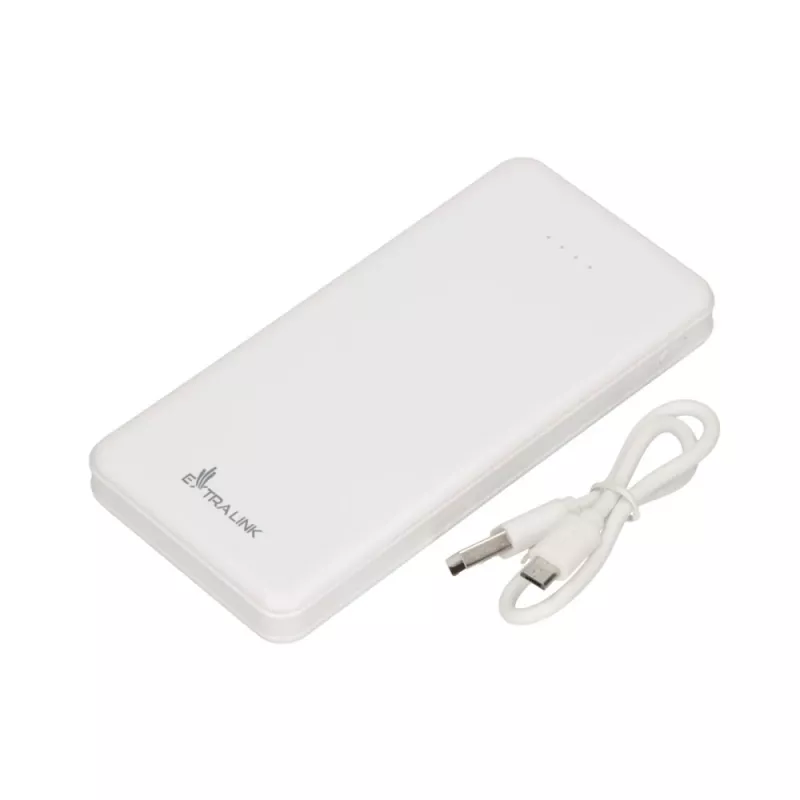 Powerbank Extralink EPB-078W 10000 mAh branco, USB-C, saída 10 W, carrega até 2 dispositivos