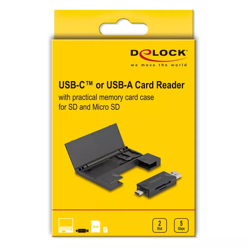 Leitor de cartões DeLOCK 91014 USB 3.2 Gen 1 Type-A/Type-C preto MicroSD SD