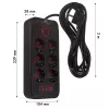 Extensão elétrica MACLEAN MCE391 B – 6 tomadas, 4×USB-A + 1×USB-C, 110–240V, 2500W, cabo de 3 m, preto