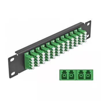 Patch panel de fibra ótica DeLOCK 10 polegadas 12 portas LC quad verde 1U preto