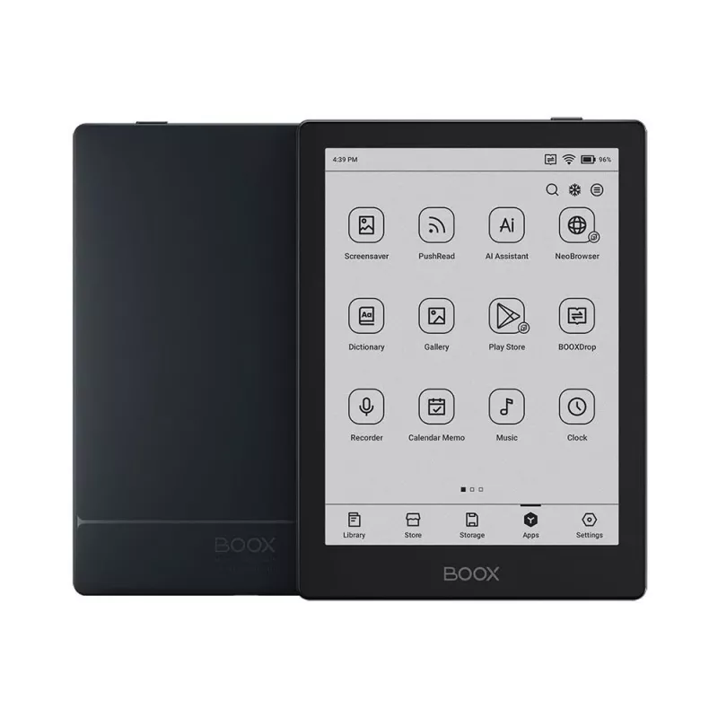 E-Reader Onyx Boox 6 polegadas (15,2 cm) com E-Ink 1448×1072, 32 GB, 2 GB RAM, Android 11, Wi-Fi dual-band, Bluetooth 5.0, MicroSD, USB-C, preto