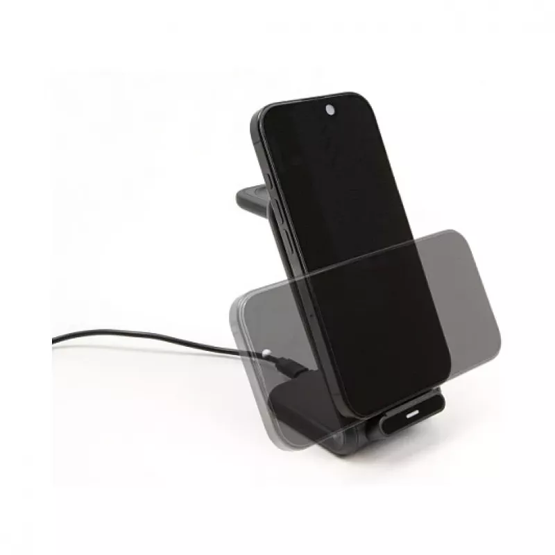 DELOCK 66941 Carregador sem fios 3-em-1 para smartphone smartwatch auscultadores USB Type-C 15 W interior preto