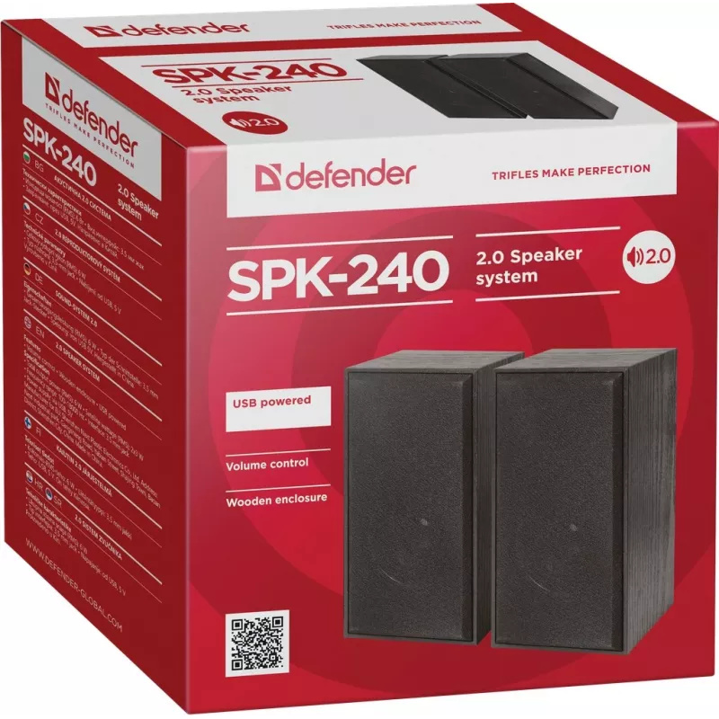 Altifalantes de secretária DEFENDER SPK-240 com fios, 2.0, 6 W RMS, alimentação USB, 3,5 mm, preto