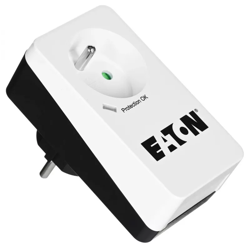 Caixa de proteção contra sobretensões Eaton Protection Box 1 FR — 1 tomada Type-E, 220–250 V, 16 A, 4000 W, preta, compacta