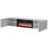 Móvel de TV Cama Meble LARA 183x35x37 cm, tampo branco mate, moldura branca, lareira preta