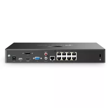 Gravador de vídeo em rede TP-Link VIGI NVR2008H-8MP-2TB — 8 canais, 4K (3840×2160), disco HDD SATA 2 TB, 9× RJ-45, preto